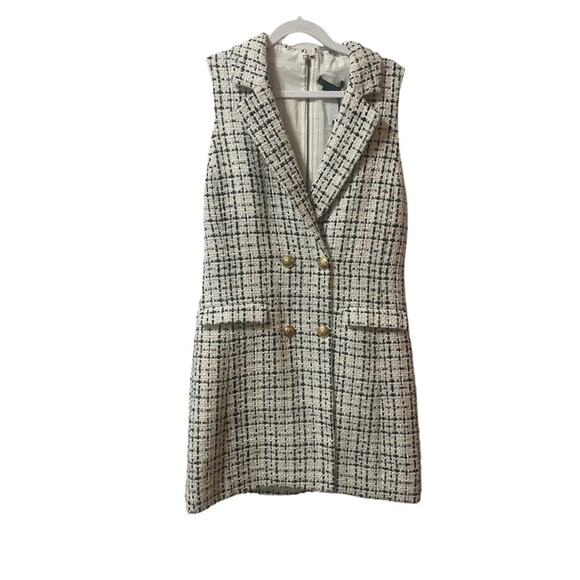 Alice and Olivia Sleeveless Tweed Dress Black and White Tuxedo Size 10 Preppy - Picture 6 of 7